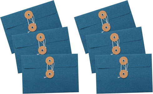 15 Kraft Paper Envelopes Brown Folders Greeting Card/Document/File Envelopes Beautiful Craft Envelopes with Button & String Tie Closure, Blue, 6.7...