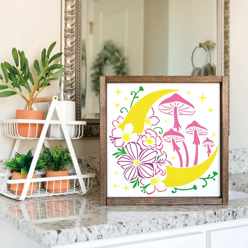 Mushroom Stencils for Painting on Wood, Mushroom Stencils for Crafts Reusable Wood Burning Drawing Art Paint Stencils and Patterns for Wall Cake C...