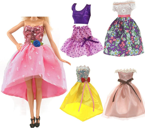 10 Pcs Doll Clothes for 11.5 inch Doll Handmade Casual Wear Including 5 Fashion Tops and Pants Outfits 5 Fashion Dresses in Random Easter Birthday...
