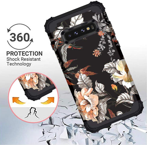 Casetego Compatible with Galaxy S10 Case,Floral Three Layer Heavy Duty Hybrid Sturdy Shockproof Full Body Protective Cover Case for Samsung Galaxy...