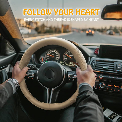 XCBYT Car Steering Wheel Cover - Stitch Steering Wheel Wrap Thin PU Leather Steering Wheel Cover Sewn on 14.5-15" Wrap for Man Women...