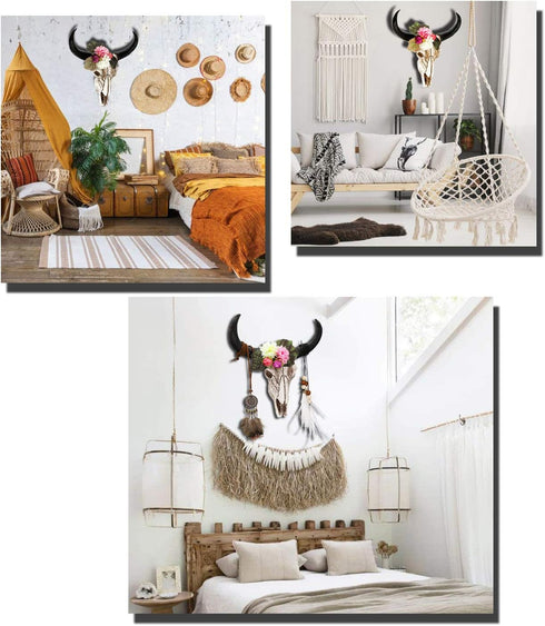 alikiki Floral Cow Skull Wall-Decor –DIY Faux Bull Skull Head Wall Hanging 3D Boho Chic Decor Western Steer Bison Animal Wall Sculpture w/Dreamcat...