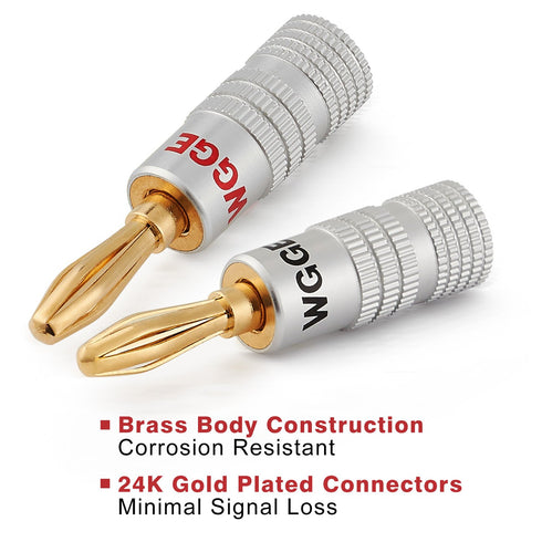 WGGE WG-009 Banana Plugs Audio Jack Connector 12 Pairs / 24 pcs, 24k Gold Dual Screw Lock Speaker Connector for Speaker Wire, Wall Plate, Home The...