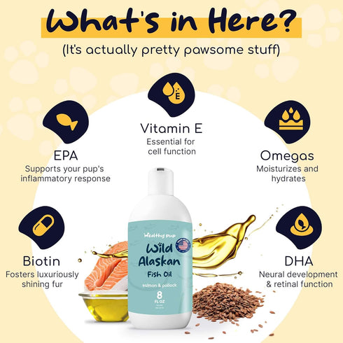Wild Alaskan Salmon Oil for Dogs with Pollock Oil - 8 oz of Pollock and Salmon Oil, Omega 3 Fish Oil, EPA, and DHA - Dogs Skin and Coat Supplement...