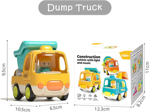 Friction Powered Push and Go Inertia Cars Small Dump Truck with Music Sound and Light Construction Vehicles Toy Trucks 1st Birthday Gifts for Kids...