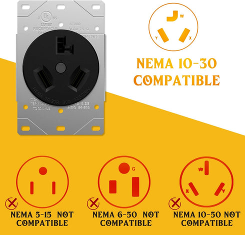 4 Prong to 3 Prong Dryer Adapter Compatible with NEMA 14-50P to 10-30R, 50Amp RV 14-50P Male to Dryer 10-30R Female Adapter Generator Dryer Welder...