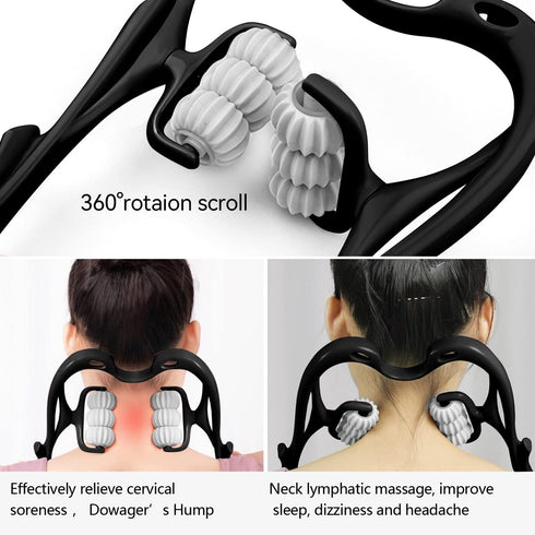 HaSeftni Neck Massager, Upgrade 6 Balls Massage Point Roller Massager for Pain Relief Handheld Tool Suitable Legs Waist and Shoulder Relaxer - Bla...