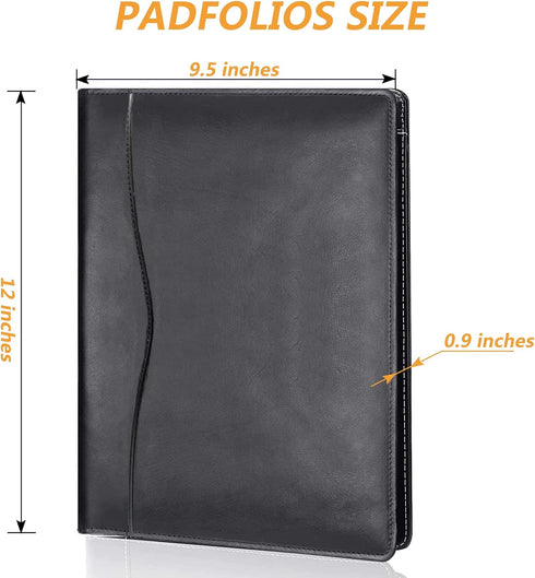 Leather Portfolio Folder Padfolio, Business Padfolio Organizer Document Planner Portfolio Binder Storage Pocket for Legal Pad Holder Paperwork Pho...