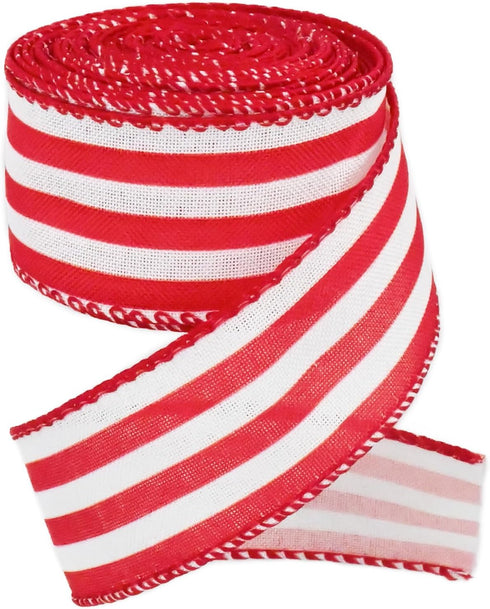 Ribbon Wired,1-1/2”x10 Yard,Red White Stripe Ribbon for Easter, Christmas, Wreath, Spring,Independence Day. Summer, Wedding, Baby Shower, Birthday...