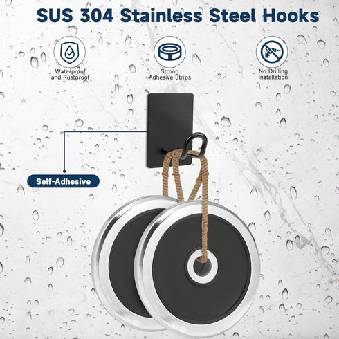 Self Adhesive Hooks Heavy Duty, Large Stainless Steel Towel Hooks, No Drill Sticky Hooks, Long Stick on Shower Wall Hooks for Hanging Hat Coat Key...