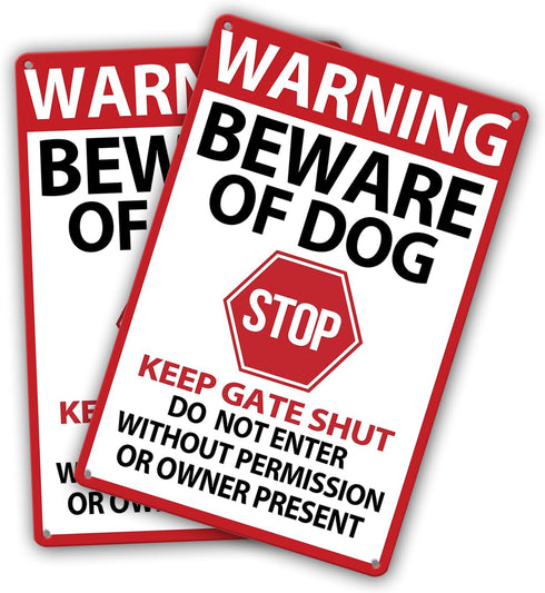 Beware of Dog Signs 2 Pack,Warning Tin Sign Beware of Dog for Fence,Do Not Enter,Home Kitchen Farm Garden Yard Garage Wall Decor 12x8inch...
