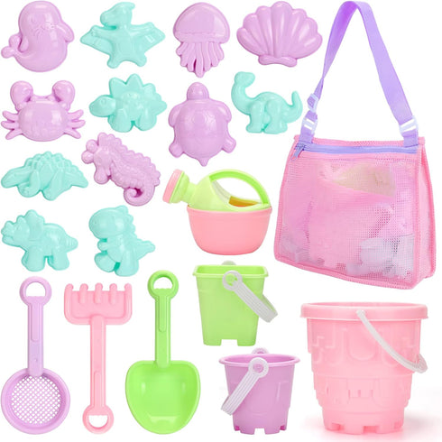 Tagitary Beach Sand Toys Set for Kids 3-10 with Bucket Watering Can Shovel Rake Sand Molds Beach Shell Bag...