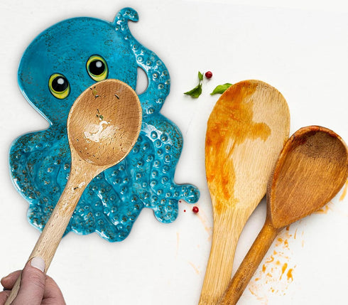 Octopus Spoon Rest For Stove Top Ceramic Spoon Rest For Kitchen Counter Cute Spoon Holder For Stove Blue Utensil Rest For Stove Top...