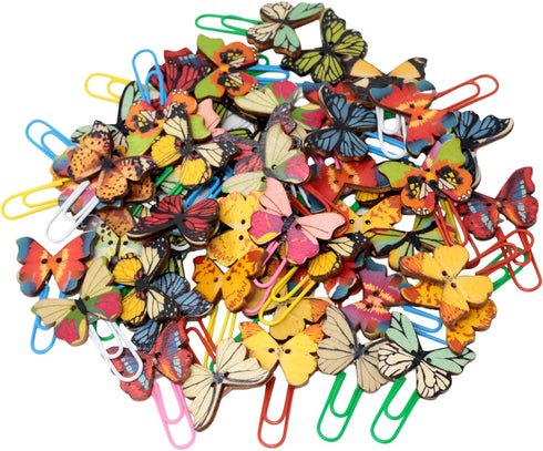 yueton 54 PCS Cute Butterfly Paper Clips Creative Cartoon Bookmarks Lovely Animal Binder Clips Wood File Document Clamps for Office Supplies Birth...