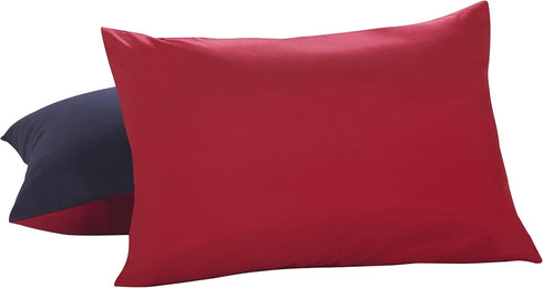 Lux Hotel Bedding Reversible Microfiber Pillow Shams - Navy/Red, Standard/Queen, 2 Pack...