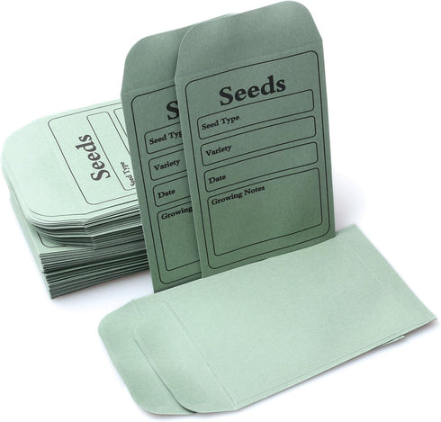 100 Pack Seed Saving Envelopes, 4.7 x 3.1 Inch Self-Adhesive Seed Packet Envelopes, Sage Green Envelopes for Garden...