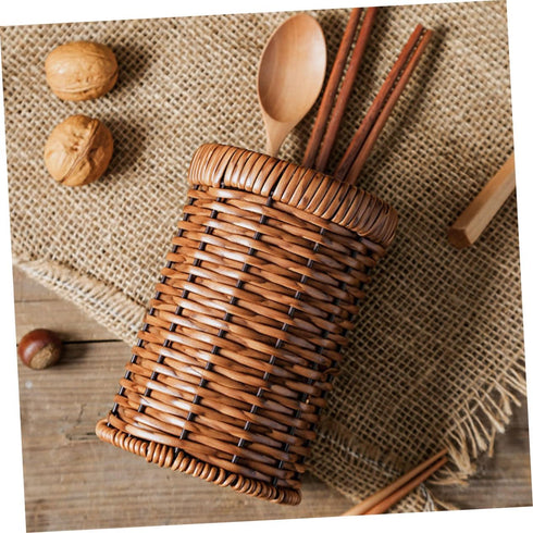 Imitation Rattan Chopstick Holder Rattan Silverware Utensil Drying Rack Silverware Dryer Rack Wicker Pencil Brush Cup Woven Utensil Holder Flatwar...