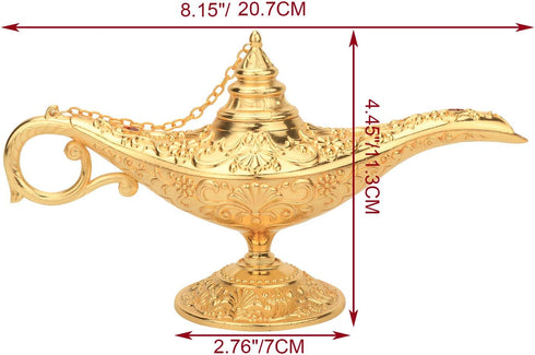 LAUYOO Classic Aladdin Magic Genie Lamp Legend Wishing Light Costume Lamp Metal Carved Arabian Props for Home Tabletop Decoration Party Birthday H...