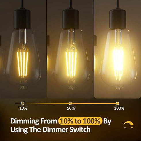 Dimmable Edison LED Light Bulbs 60 Watt Equivalent, 6W 2700K Warm Light E26 LED Bulbs for Table Lamp Bathroom Vanity Outdoor Wall Light ST58, 750L...