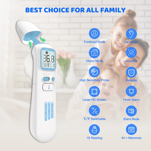 Medical Infrared Thermometer for Baby, Adults, Body Surface Space, Forehead and Ear Thermometer, Memory Function, 1 Second Measurement, Age Select...