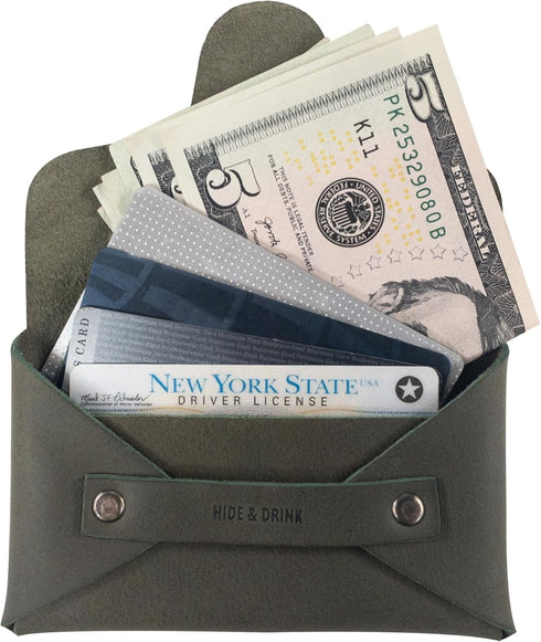 Hide & Drink, Snapless Business Card Holder for Men and Women, Vintage Wallet, Sturdy Pouch, Money Organizer, Full Grain Leather, Handmade, Dark J...