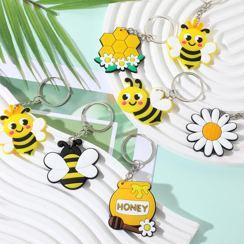 ZAUGONTW 48 Pcs Bee Keychain, Bee Party Favors Bee Decorations, Flower Honey Pots Bees Decor for Bee Theme Party Baby Shower Kids Birthday Supplie...