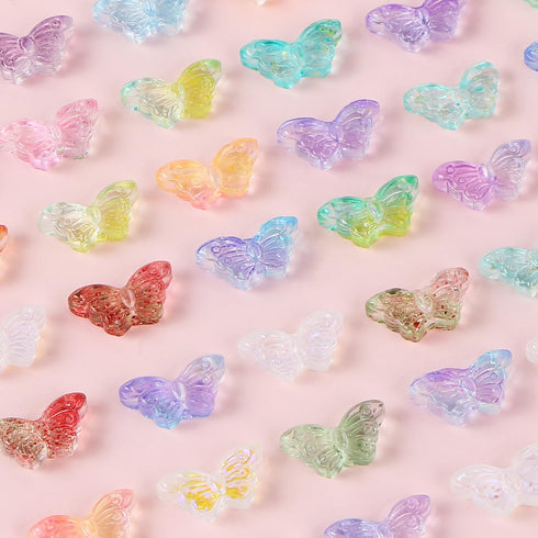 120 Pcs Glass Butterfly Beads for Jewelry Making, EVERMARKET Crystal Butterfly Bracelets Beads Bulk, 15mm Cute Gradient Butterflies Loose Beads Ch...