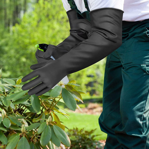 18" XL Size Latex Chemical Resistant Gloves, Reusable Heavy Duty Long Rubber Gloves Dishwashing Gloves, Industrial Safety Gloves for Men, Forearm ...