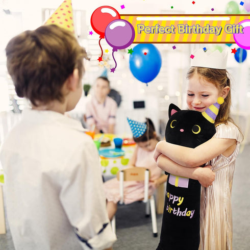 Long Cat Plush Pillow, 24inch Cute Birthday Plush Black Cat Plush, Birthday Stuffed Animal,Long Cat Plushie Soft Cat Hugging Pillow for Kids, Boys...