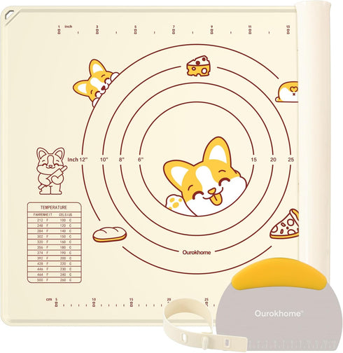 Ourokhome Silicone Baking Mat with Dough Cutter, 20'' X 16" Extra Thick Kneading Rolling mat with Measurement and Conversion Chart for Pastry, Pas...