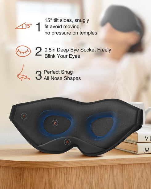 Sleep Mask, Eye Mask for Sleeping, Women Men Side Sleeper, 3D Contoured Cup No Eye Pressure 100% Blocking Light Sleeping Mask with Adjustable Stra...