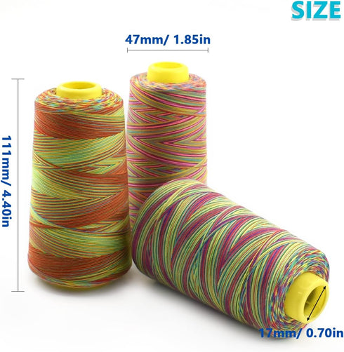 Rainbow Variegated Polyester Sewing Machine Thread All-Purpose Thread 3 Cones of 3000 Yards Each Spool Thread for Sewing Quilting Overlock Embroid...