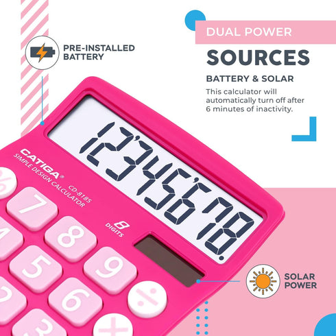 CATIGA Desktop Calculator 8 Digit with Solar Power and Easy to Read LCD Display, Big Buttons, for Home, Office, School, Class and Business, 4 Func...
