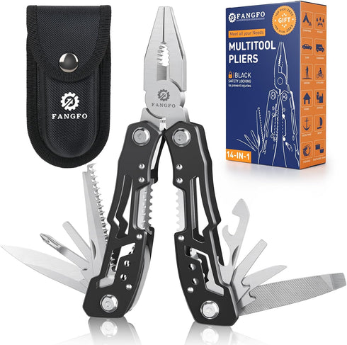 14-In-1 Multitool with Safety Locking, Professional Stainless Steel Multitool Pliers Pocket Knife, Bottle Opener, Screwdriver with Nylon Sheath ?A...