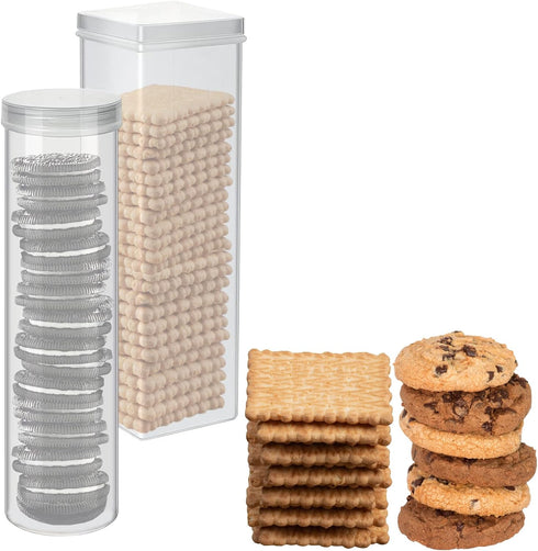 Home-X Set of 2 - Saltine Cracker Sleeve Storage Container / Cookie Stay Fresh Keeper, 1 Round and 1 Square...