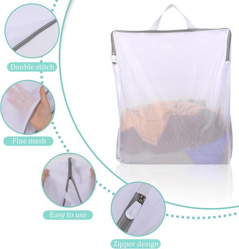 2 Pcs Mesh Laundry Bags for Washing Machine,16 X 20 Inch Fine Mesh Wash Bags with Handle,Side Widening Large Opening Zippered Clothing Washing Bag...