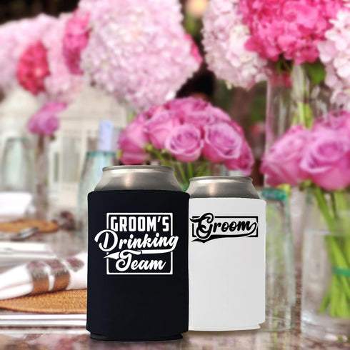 Veracco Groom's Drinking Team Can Coolie Holder Bachelor Party Wedding Favors Gift For Groomsmen Proposal (12, Wht Groom, Blk DT)...