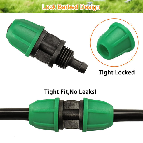 Drip Irrigation Fittings Kit for 1/4" Tubing, 65 Pcs Drip Line Lock Barbed Connectors for Drip Systems - 18 Couplings, 15 Tees, 12 End Caps,1 0 El...