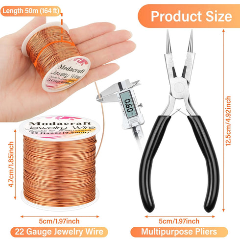 Modacraft 22 Gauge Copper Wire for Jewelry Making with 4 in 1 Plier, 164Ft/0.6mm Craft Beading Pure Bare Copper Wire for Jewelry Making Supplies a...