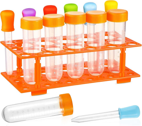 Weewooday 12 Pieces Jumbo Test Tubes with Stand Set, Primary Science Including 5 Pieces Jumbo Test Tubes, 6 Pieces Liquid Droppers Silicone and 1 ...