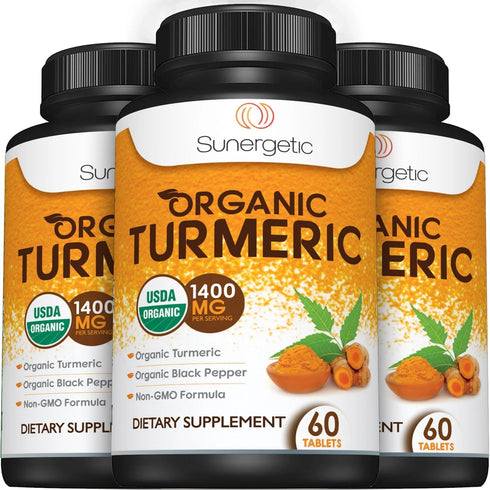USDA Certified Organic Turmeric Supplement – Includes Organic Turmeric & Organic Black Pepper – 1,400mg of Turmeric per Serving - 60 Count (Pack o...
