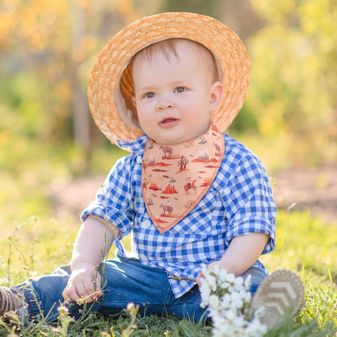4 Pcs Western Cowboy Baby Bandana Bibs Newborn Infant Feeding Drool Bibs Wild West Cotton Bib for Drooling and Teething Nursery Burp Cloths for Gi...