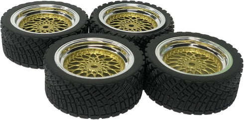 4PCS 65mm RC Rally Car Rubber Tires and Plastic Plating Wheel Rims Set 12mm Hex for 1/10 RC On-Road Rally Drift Racing Car for HSP Tamiya Sakura H...