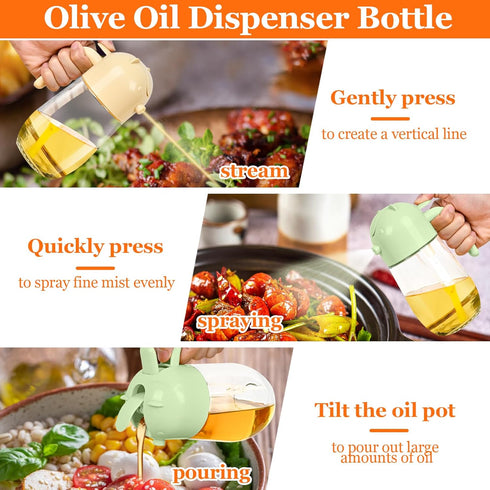 580ml/20oz 2 in 1 Oil Dispenser and Oil Sprayer for Cooking, Glass Olive Oil Dispenser Bottle with Silicone Mat, Food-grade Oil Dispenser for Kitc...