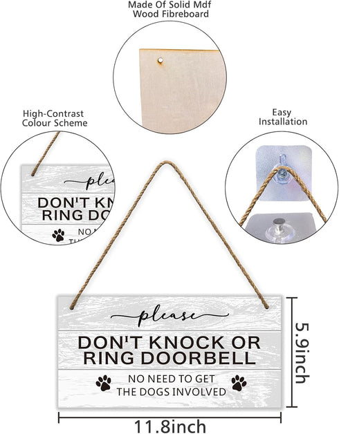 Dont Knock Sign for Front Door, Do Not Ring Doorbell Sign with a Hook, Dog Signs for Gate Fence Yard Home Hanging Decoration, Dont Ring Doorbell S...