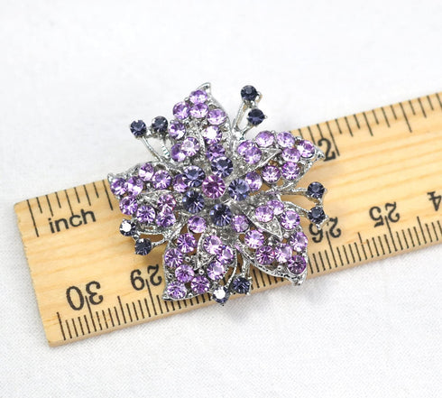 Gyn&Joy Silvery Tone Purple Violet Amethyst Colored Crystal Rhinestones Lily Floral Wedding Flower Brooch Pin...