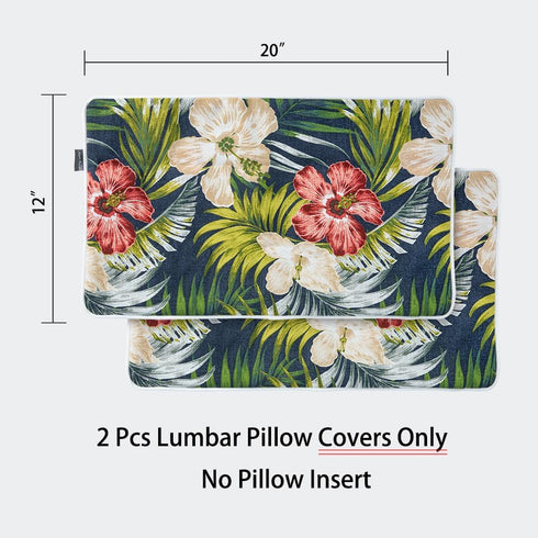 Pack of 2 Outdoor Lumbar Pillow Case Covers 12"x20", Waterproof Rectangular Throw Pillowcase Shell Decorative Sham for Patio Garden Couch - Midnig...