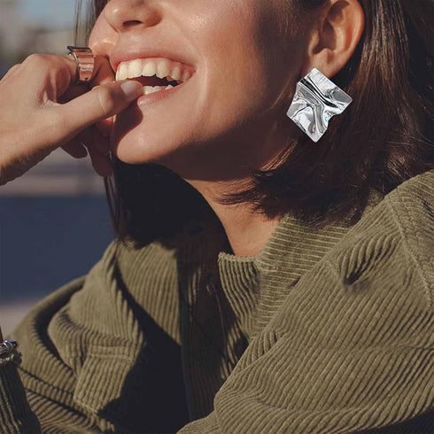 Exaggerated Square Earrings Silver Large Statement Dangle Earrings Punk Metal Square Stud Earrings Irregular Geometric Earrings Jewelry for Women ...