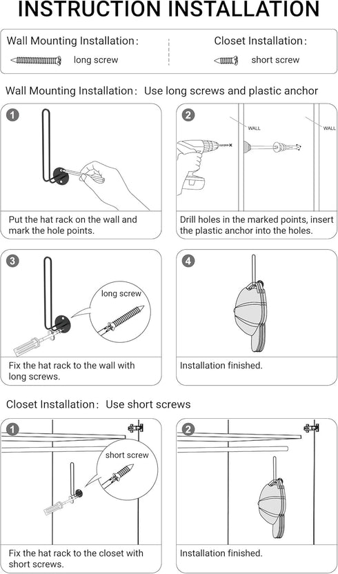 Mkono Hat Organizer for Baseball Caps, Set of 2 Wall Hat Rack 5 Inches Space Saving Holds 20 Caps Modern L -Shaped Hat Hooks Wall Mount Hat Holder...