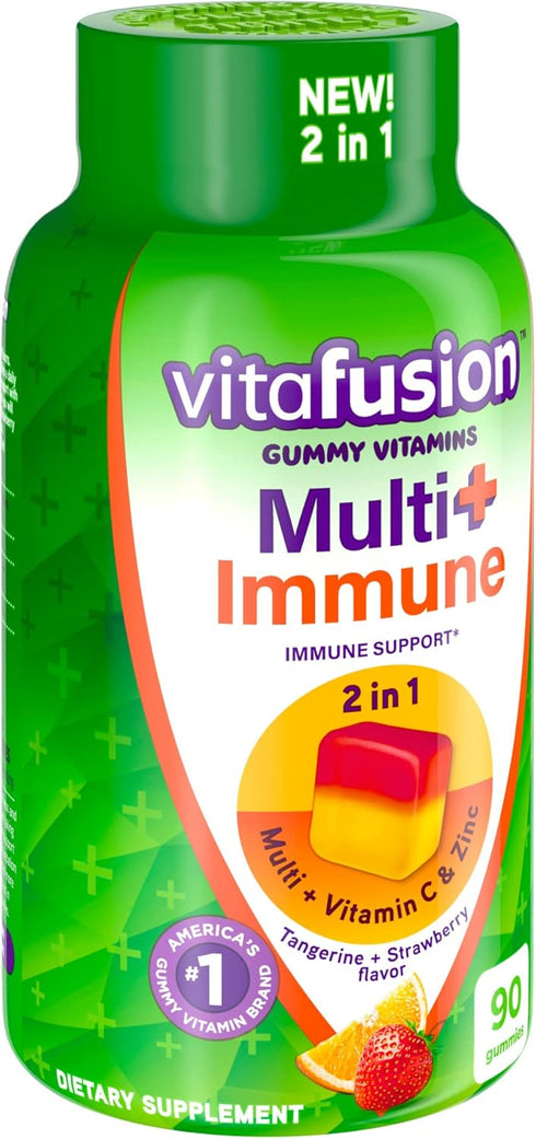 Vitafusion Multi+ Immune Support* – 2-in-1 Benefits & Flavors – Adult Gummy Vitamins with Vitamin C, Zinc, Daily Multivitamins, 90 Count...